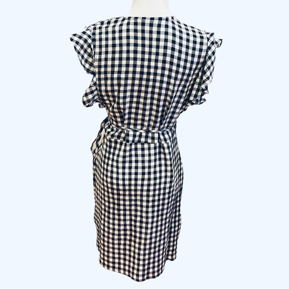 Topshop Black White Gingham Check Wrap Ruffle Dress Mini 8 M Summer - Picture 5 of 8